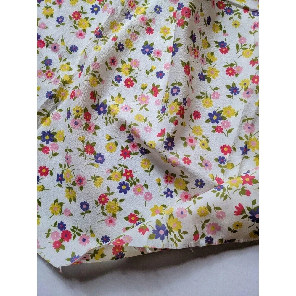 Vintage 1960's Cute Cherry Floral Crepe Fabric Multicolor Daisy Retro 45